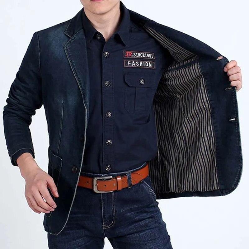 Casual Denim Blazer Trekking Jacket Men Daily Outdoor Travel Versatile Outerwear Coats for Men