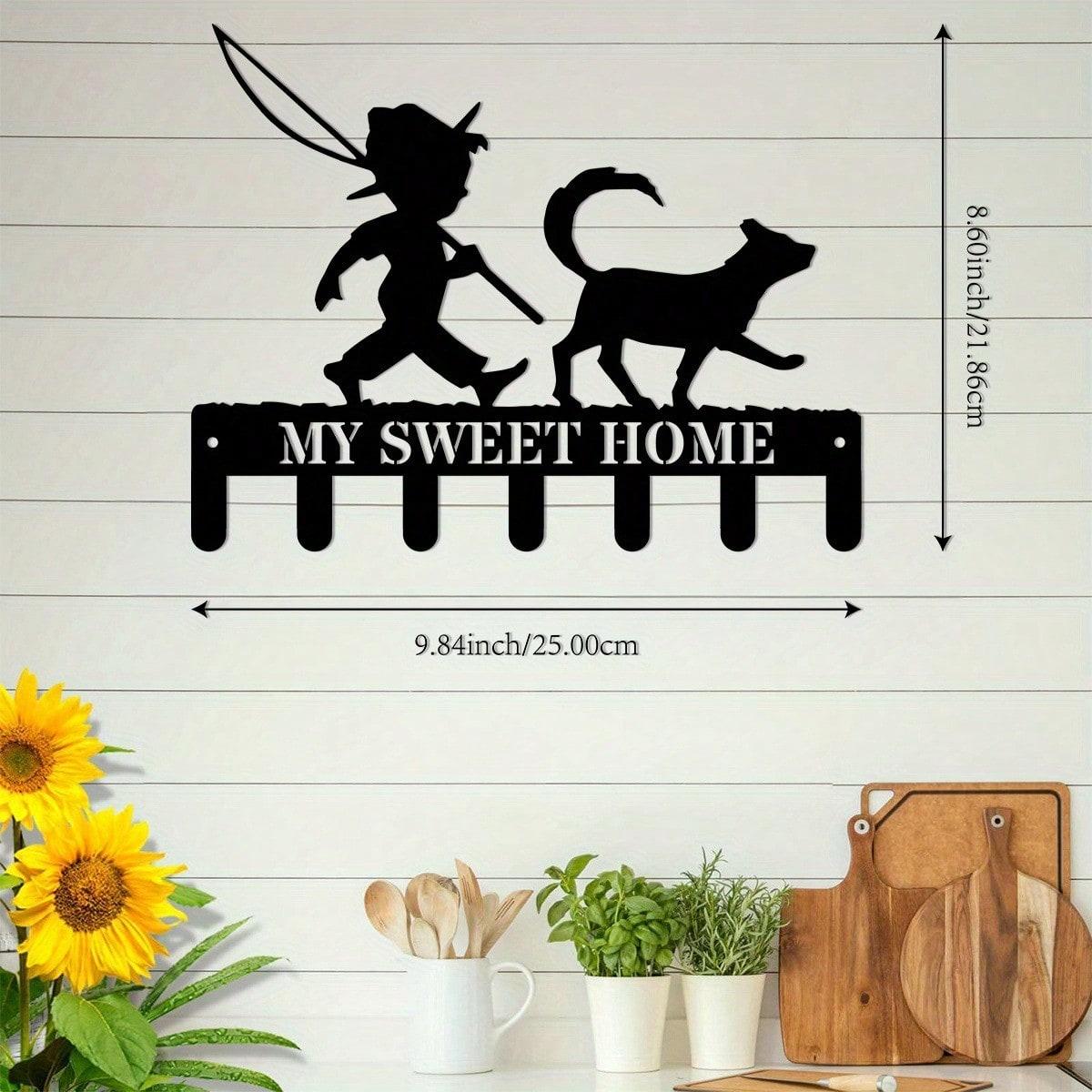 Fishing Theme Metal Key Holder with Dog Pattern Wall Hook for Keys and Hats, Office Kitchen Bathroom Decor