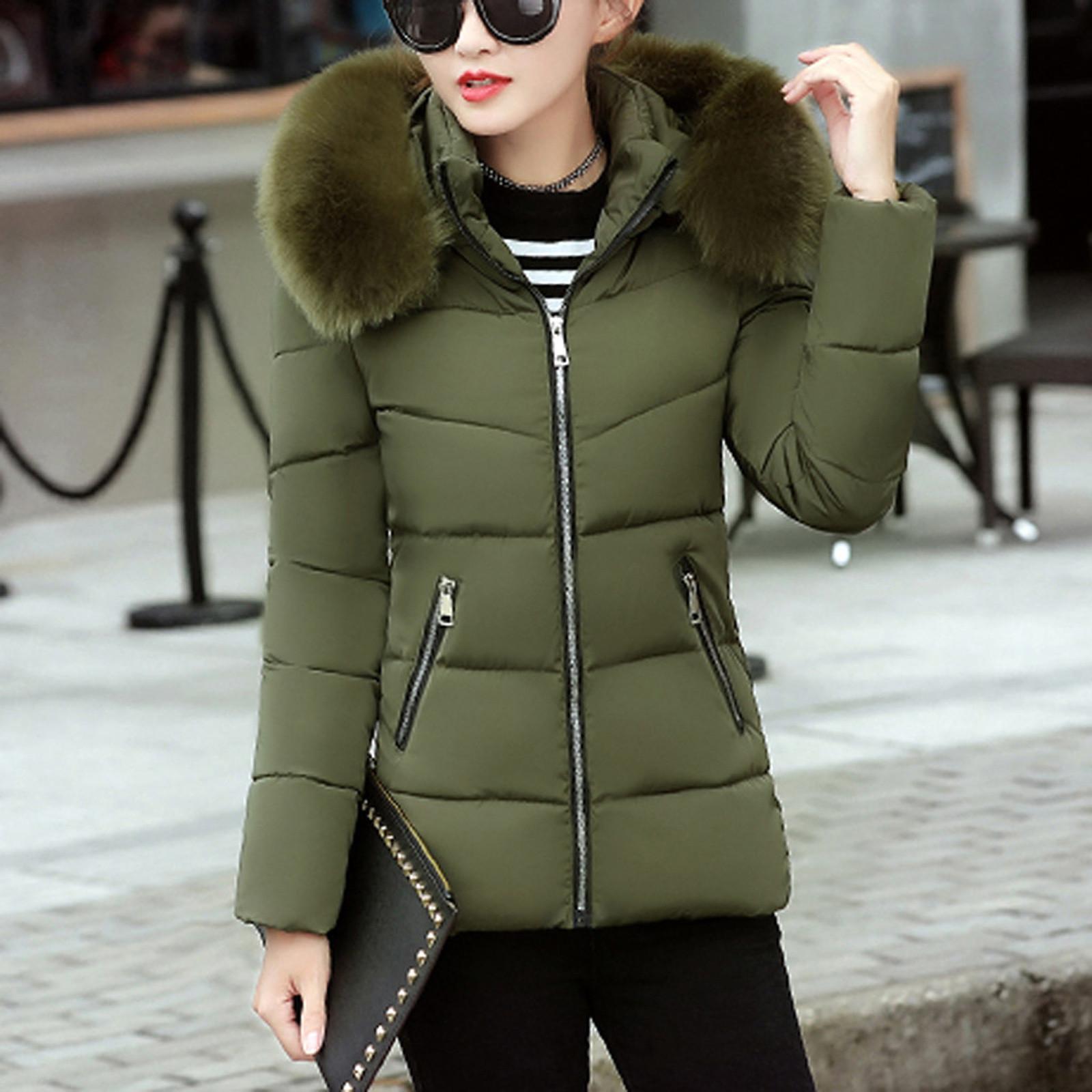

Fashion Women Winter Warm Hooded Cotton Winter Jacket Solid Long-Sleeved Coat XXXL армія зелений колір