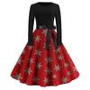 Women's Fashion Round Casual Slim Fit Christmas Print Large Swing Long Sleeve Dress