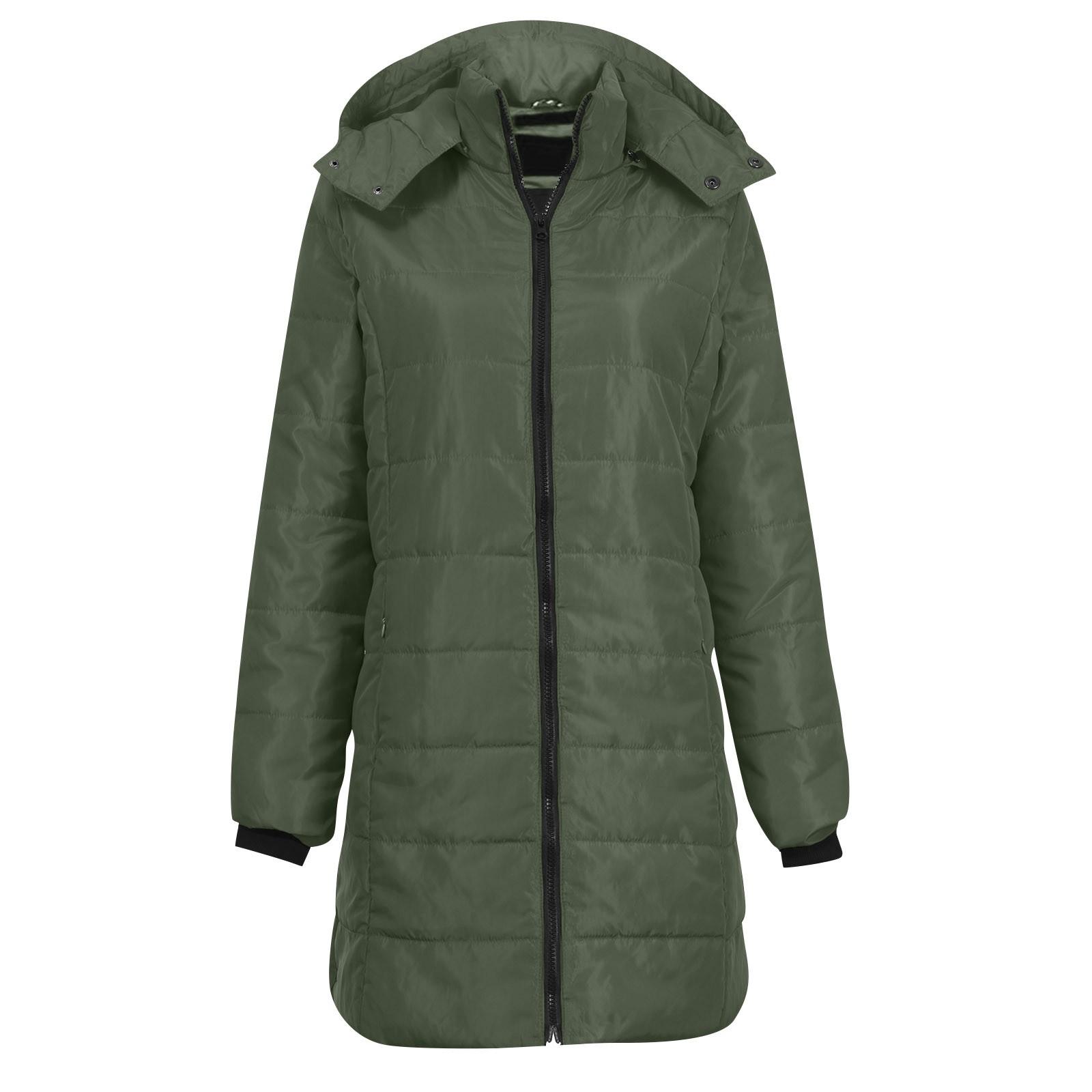 

Жіночий одяг із бавовняною підкладкою середньої довжини, однотонне пальто з капюшоном, що зберігає тепло, бавовняна куртка, жилет, пухове бавовняне пальто M армія зелений колір