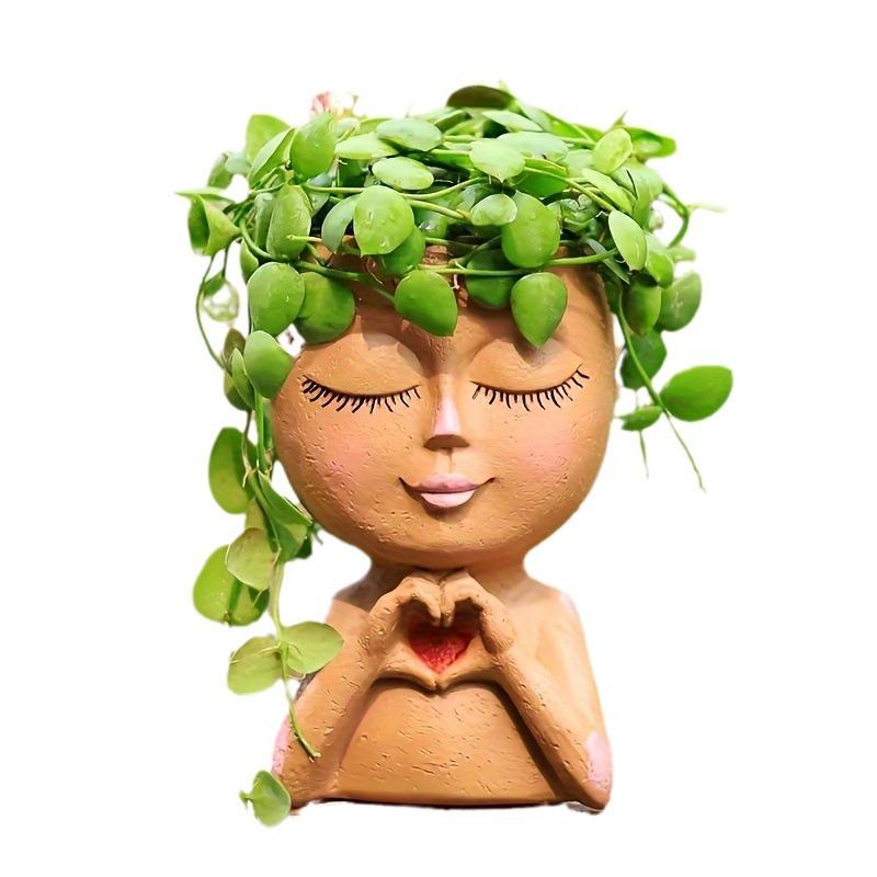Creative Love Cartoon Character Flower Pot, Indoor and Outdoor Decorative Resin Statue Ornament, Small Succulent Plant Flower Pot