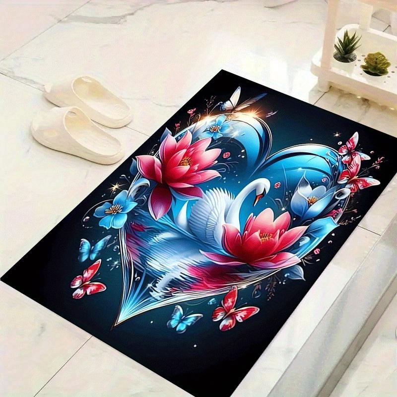 

1pc The elegant white swan Print Design Area Rug - Soft, Anti-Slip, and Durable Gaming Room Decor for Bedroom 60cm by 90cm