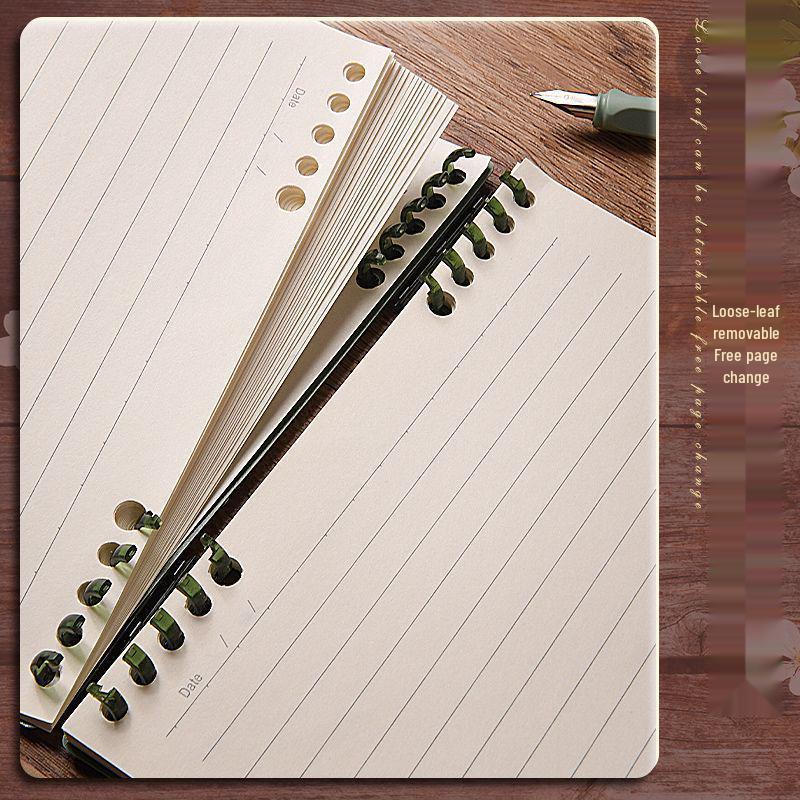 Retro Flip-Up Grid Notebook with 5 Removable Rings - Comfortable 4-Coil Design