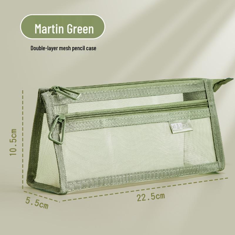 Clear Mesh Double-Layer Pencil Case - Large Capacity 3D Stationery Bag for Kids & Students
