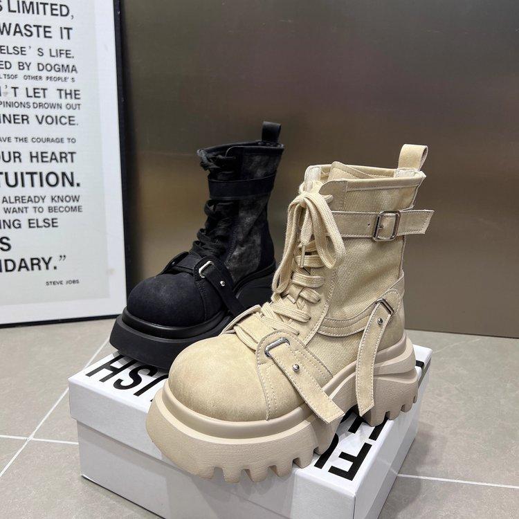 Martin boots women's 2025 new versatile splicing cloth thick-soled muffin strap casual locomotive boots small short boots