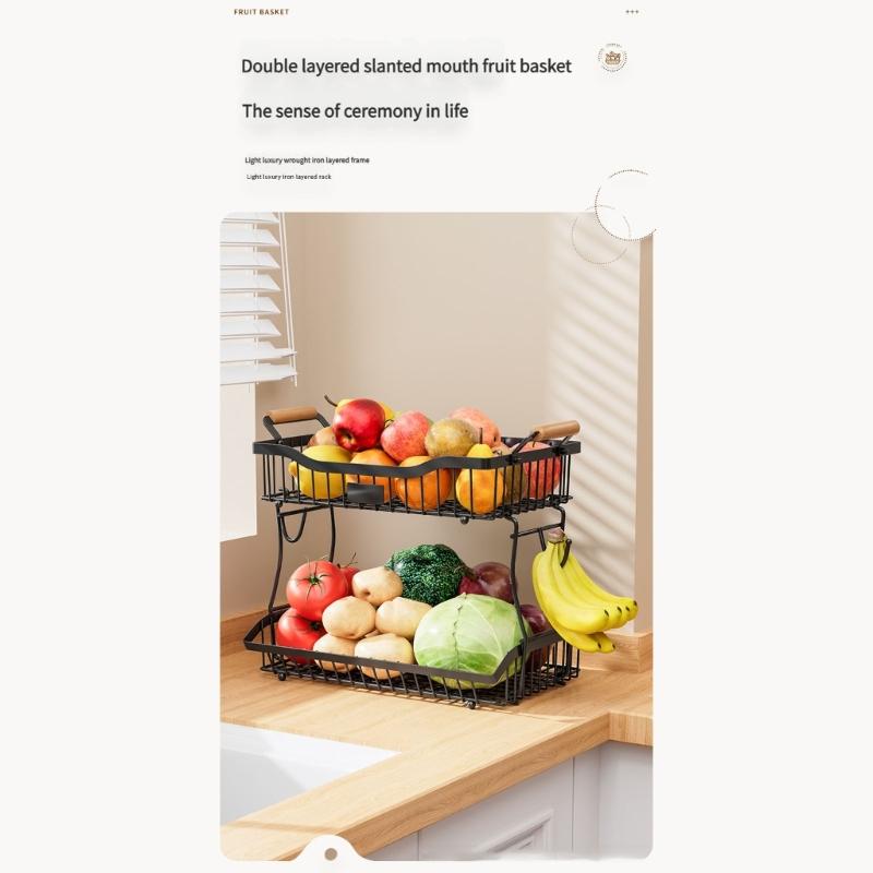 Space Saving Metal 2 Layer Produce Organizers With Rustproof Easy Cleaning Surfaces Home Storage Solution