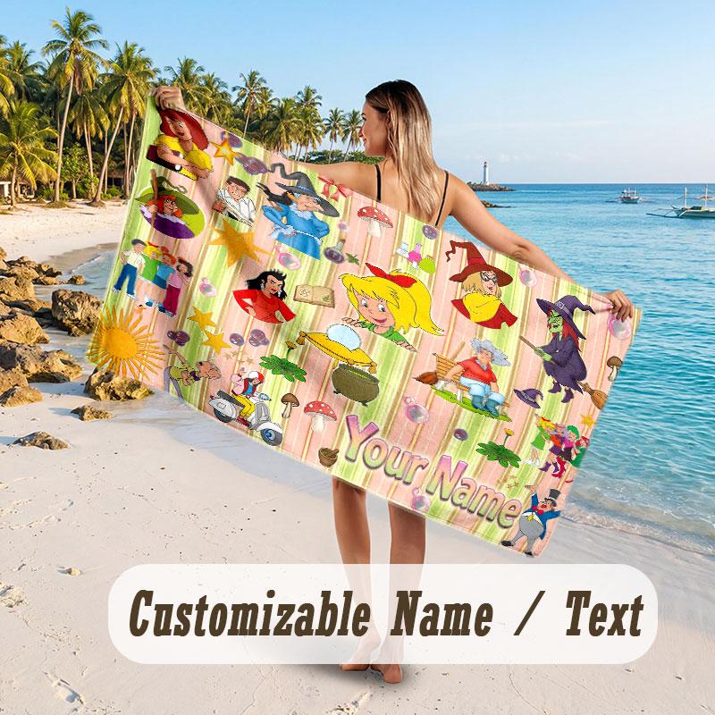 Personalized Beach Towel,Bibi Blocksberg Custom Printed Name Text, Super Absorbent Towel For Beach Vacation