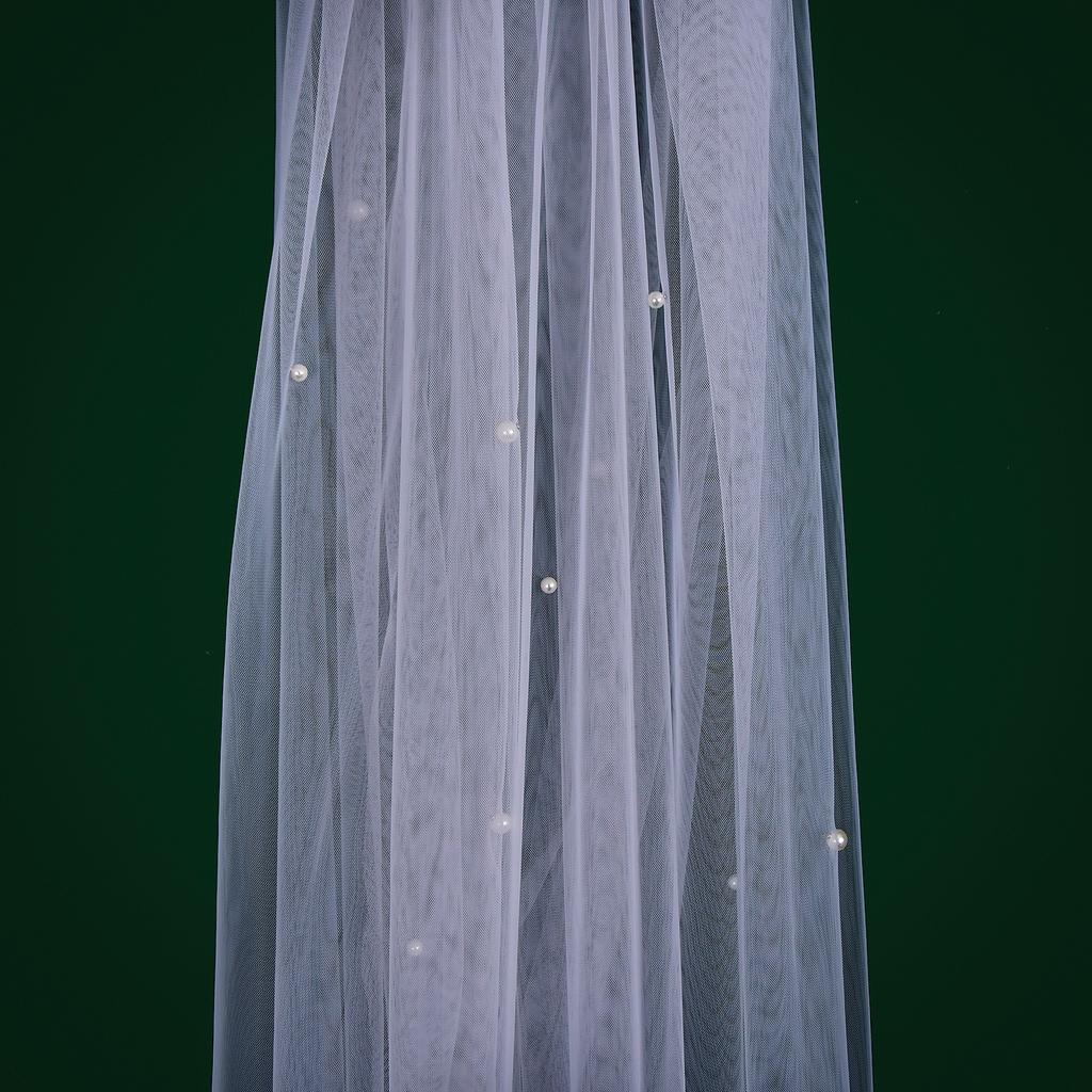 MZA39 Bridal Veils Bows Beaded Wedding Veil with Comb 15 Quinceanera Girls First Communion Accessories Hard organza