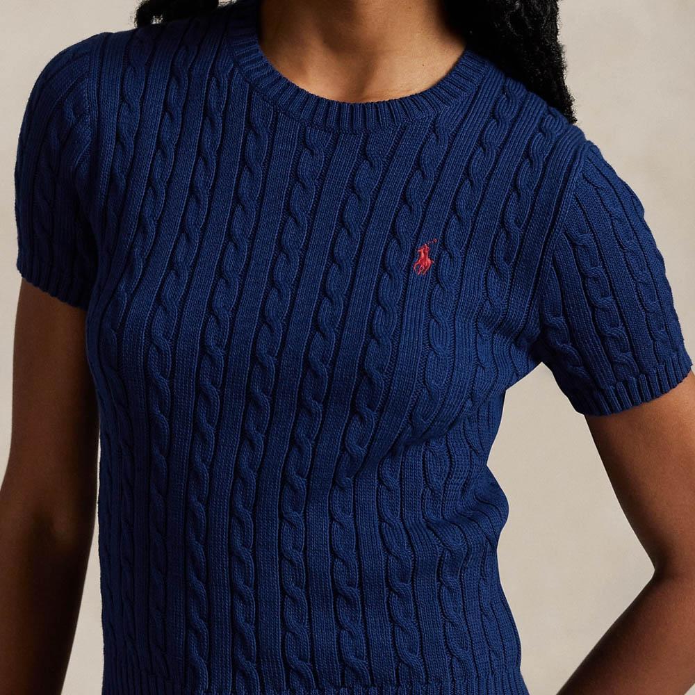 Polo Ralph Lauren Logo Embroidered Round Neck Slim Fit Short Sleeve Knit Top Women Tops Blue WMPOSWENC021234-400