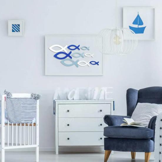 9 st/set Trä Hål Fisk Väggdekoration Nautiskt Kustnära Havstema Hängande Ornament Fiskstim Strand Sjöhus Badrum Väggkonst