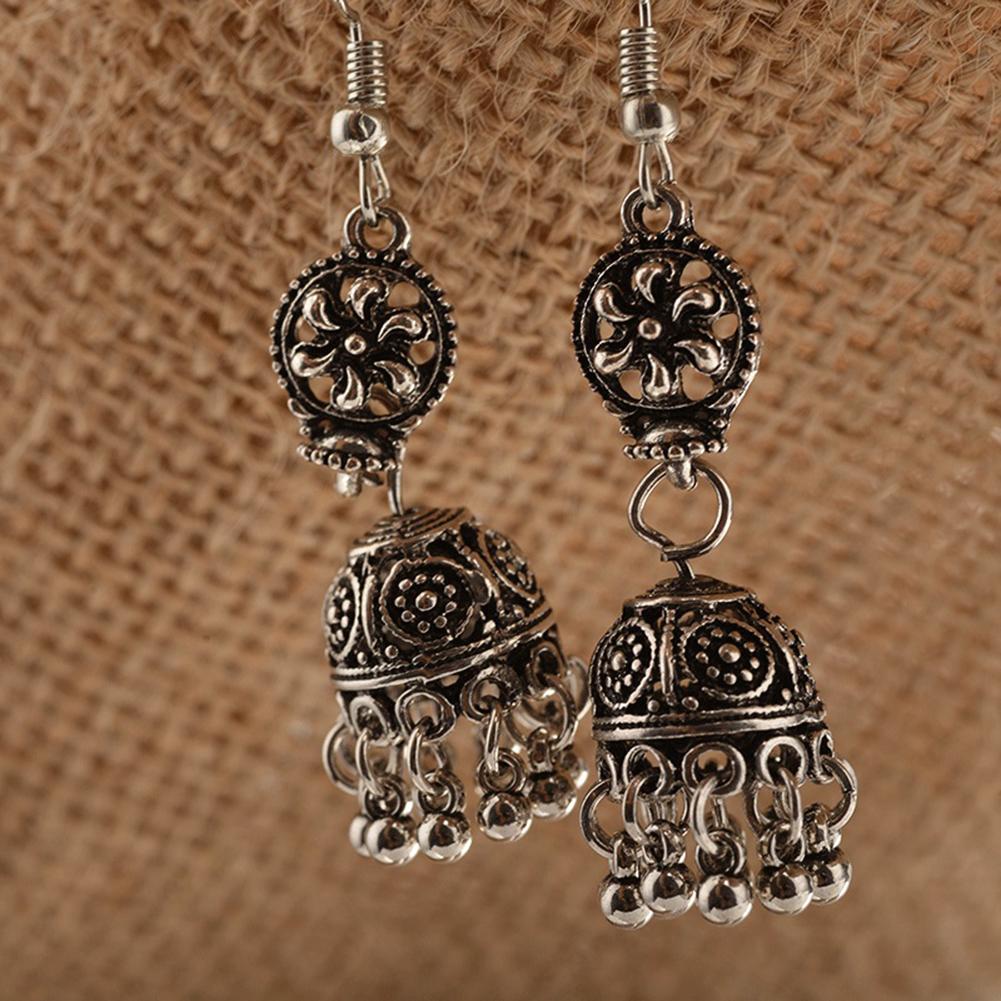 Women Vintage Carved Earrings Hollow Out Flower Bells Drop Earrings Long Dangle Earrings