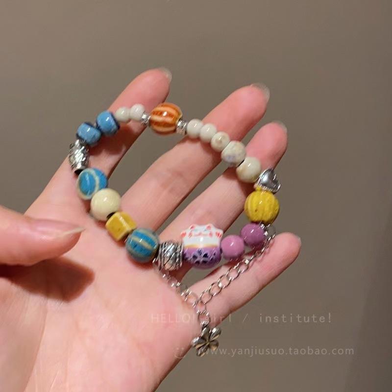Color Woven Rope Beaded Cat Bracelet Women's New Niche Design High-end Bracelet Bracelet Gift