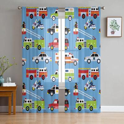 Cartoon Feuerwehrauto Krankenwagen Polizeiauto Chiffon Transparente Vorhänge für Wohnzimmer Schlafzimmer Dekoration Fenster Voiles Tüllvorhang
