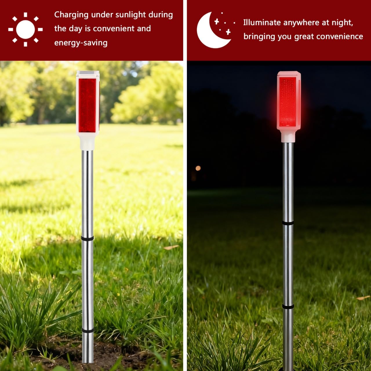 

DOITOOL 2 Pcs Driveway Markers Solar Powered, 30 Inch Reflective Red Driveway Reflectors on Poles for Snow Road Outdoor Yard Parking Lots Strobe