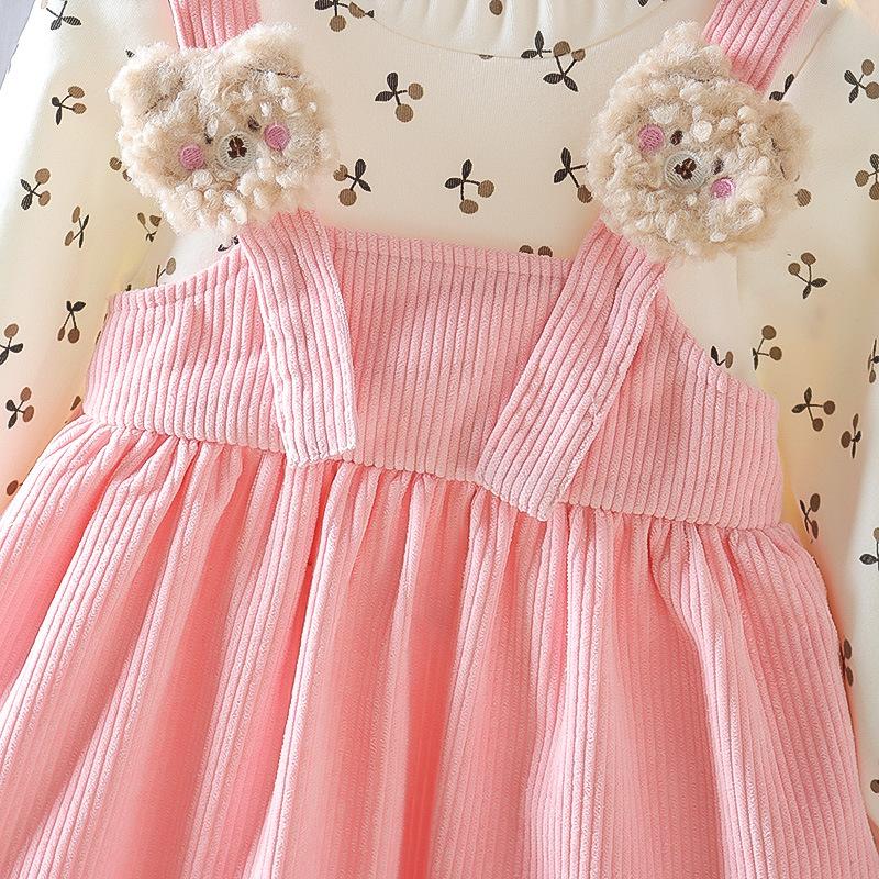 Vestido de primavera y otoño para niñas 2024 Otoño Nuevo vestido de princesa de dos piezas falso coreano para bebé femenino