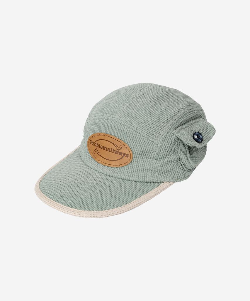 PROBLEMALLWAYS Logo Leather Patch Waffle Camp Cap Pistachio