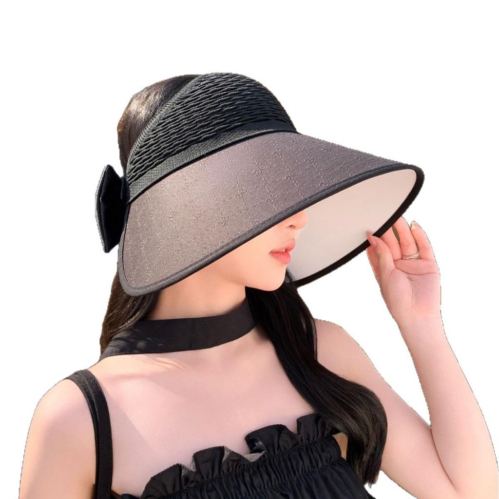 Summer Hat Women'S Bow Sunscreen Empty Top Hat Breathable Large Brim Fashionable Versatile Sunshade Sun Hat
