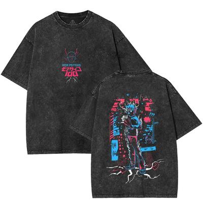 Shigeo Kageyama Print T-shirt Anime Mob Psycho 100 Clothing Men Women Short Sleeve Tshirts Washed Cotton T Shirt Harajuku Tops