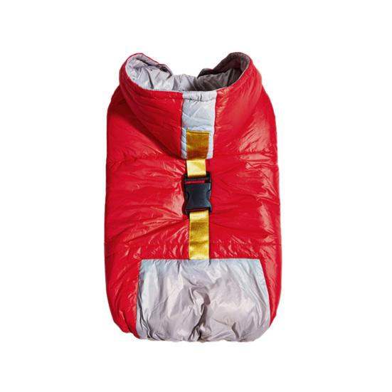 

Стильне модне пальто для домашніх тварин із капюшоном. Пуховик для собак середнього розміру для подорожей червоний