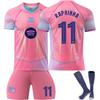 Tinédzserek Gyerekek Felnőttek Egyedi Név Futballmezek 25/26 Barça Rózsaszín #11 RAPHINHA Sport Edzőmez Szett Zoknival