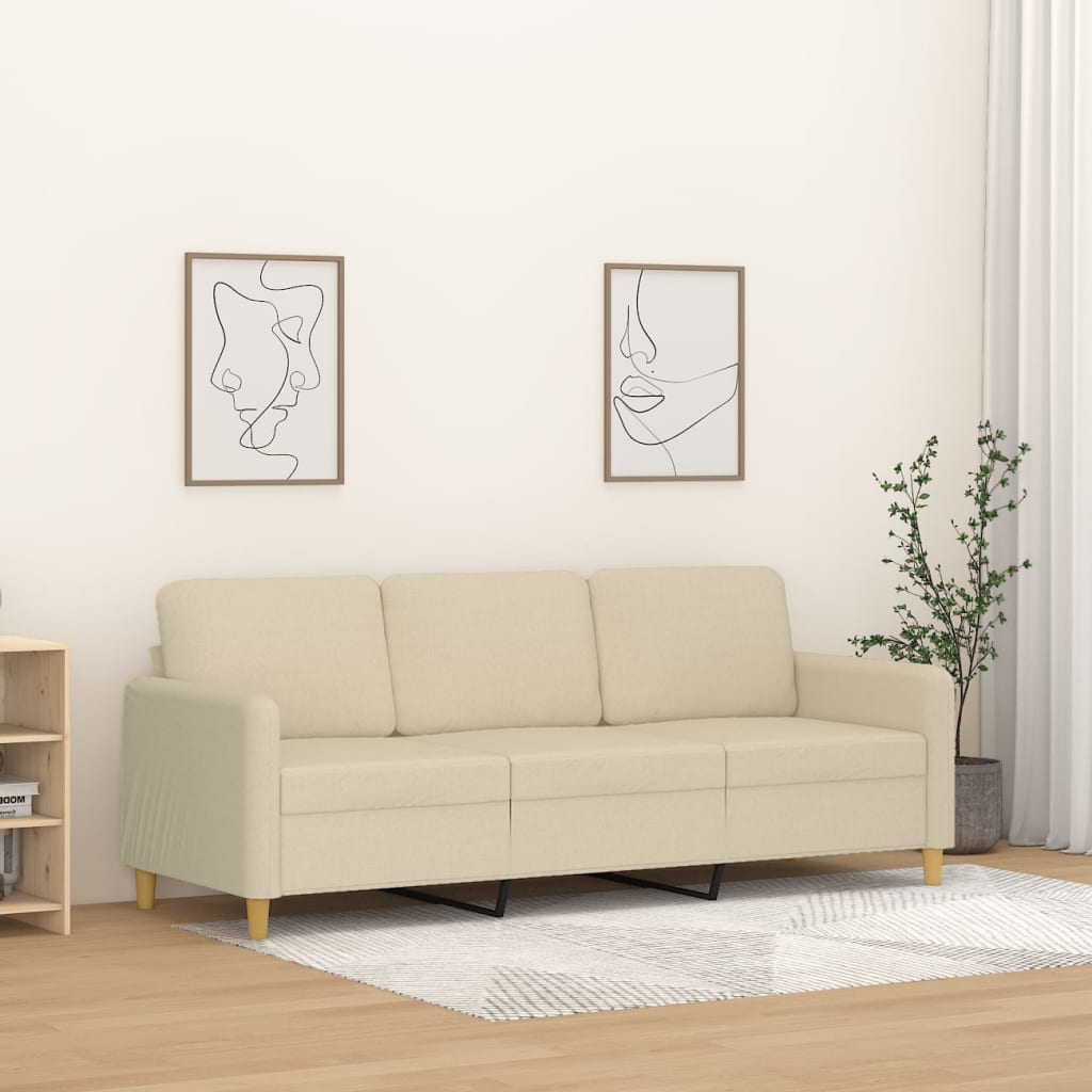 Vidaxl 3-Seater Sofa, Cream, 180 Cm, Upholstered In Fabric