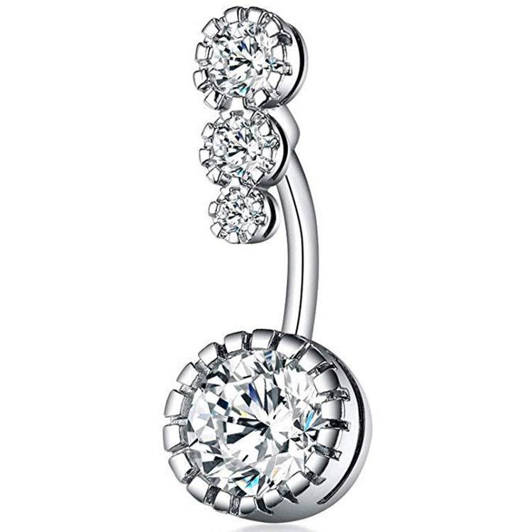 Heart-shaped Round Piercing Jewelry Navel Ring, Copper Inlaid Zircon Stainless Steel Navel Nail