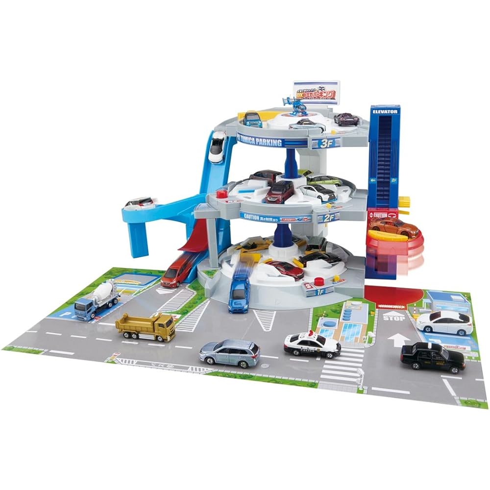 Takara Tomy Tomica DX Parking Playset with Spinning Shooter and Cars Toy Set