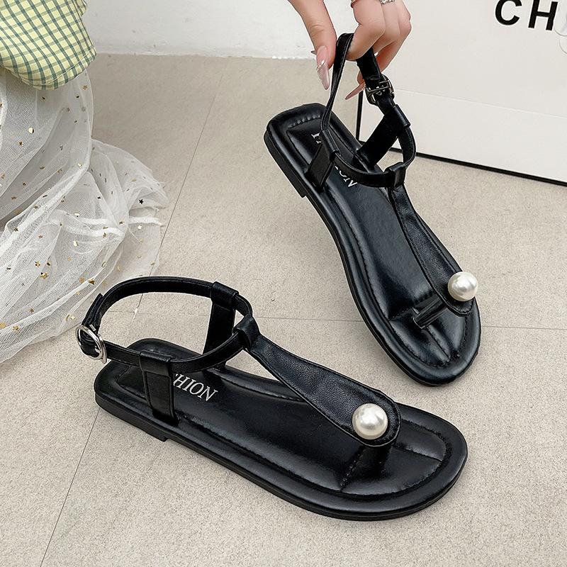 

Beautiful pinch sandals women s new spring and summer wear with skirt beach round head drag versatile sandals 40 чёрный