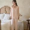 Retro Court Style Women's Nylon Mesh Home Wear Set (Long Sleeve Top and Pants)