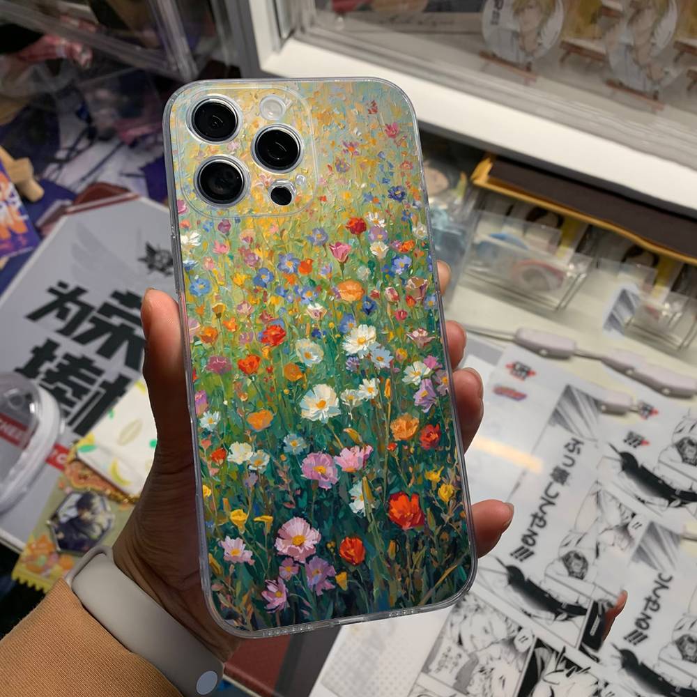 Floral Pattern Blue Flower Sea Cover Phone Case For iPhone 17 16 15 14 13 12 11 Pro Max Plus Mini Clear Soft Shell Thin Tpu
