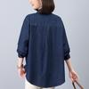 Women's European Style Denim Shirt Jacket, Spring/Autumn 2024, Plus Size, Loose Fit, Mid-Aged Mom Top.
