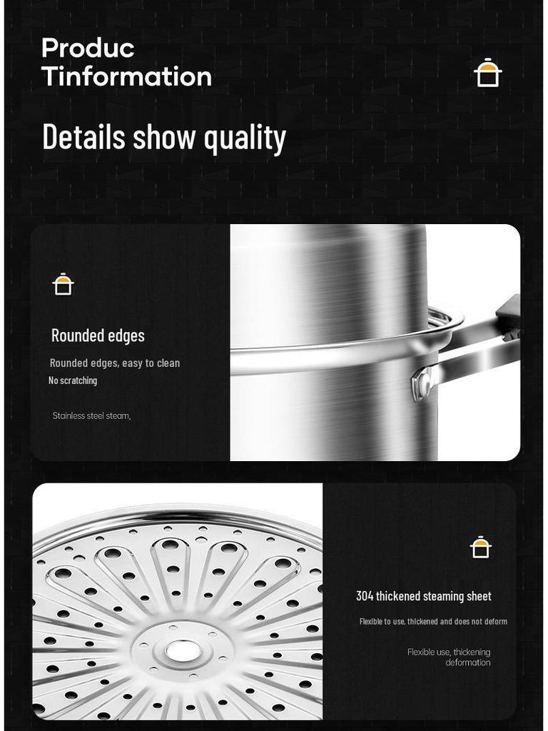 Large 304 Stainless Steel Three-Layer Household Steamer for Induction and Gas Stoves