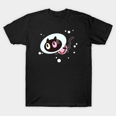Men Black Print T-shirt Cookie Cat No-Cut Heat Transfer Print Cotton Tshirt
