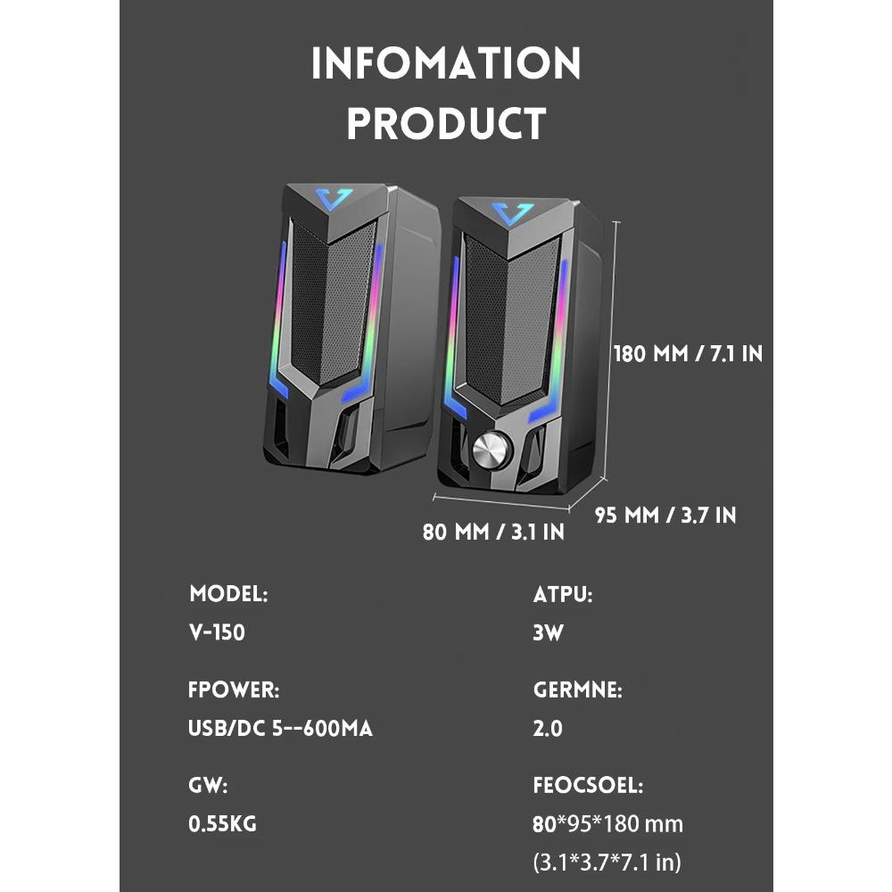 Wired & Bluetooth RGB Computer Speaker, Desktop Computer Speaker, Laptop Speaker, Desktop Stereo Speaker, USB Powered, with LED Ambient