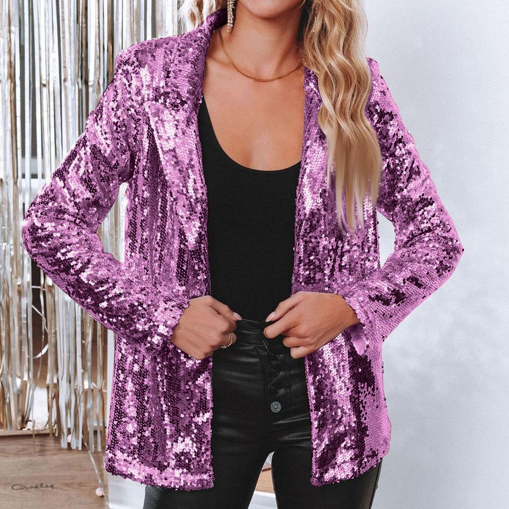 Women Sexy Glitter Sequins Performance Club Evening Cocktail Suit Party Coat