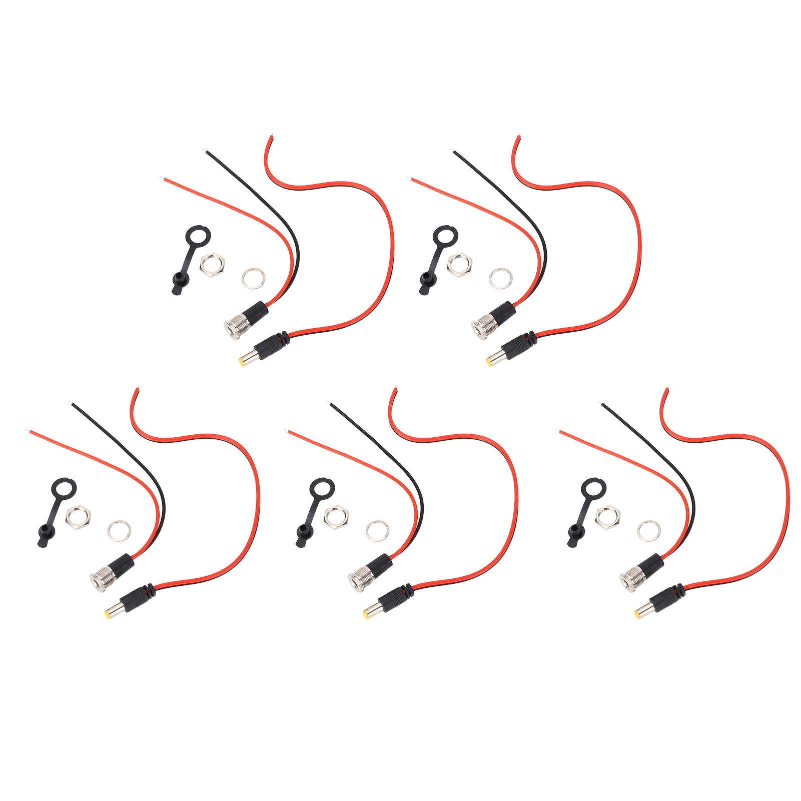 

5 Sets 5.5x2.1mm 10A Power Jack Cord Socket Threaded Female Mount Connector Wire Adapter with