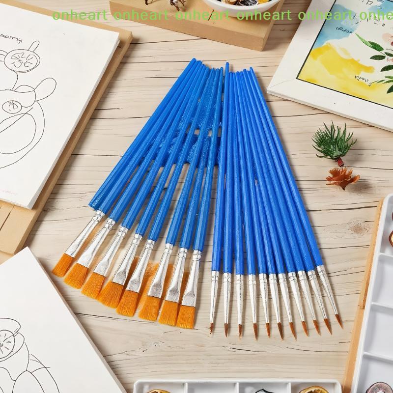 [C]Painting Brushes Set Art Round Flat Hair Nylon Hair Paint Brush For Oil Acrylic Watercolor Kids/Artists/Beginners/Students