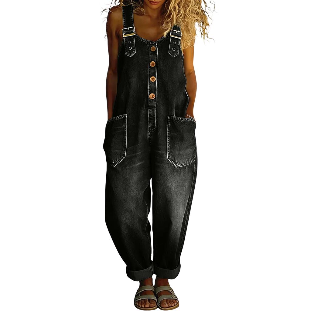 Women's Fashionable Retro Loose Women's Casual Denim Jumpsuit