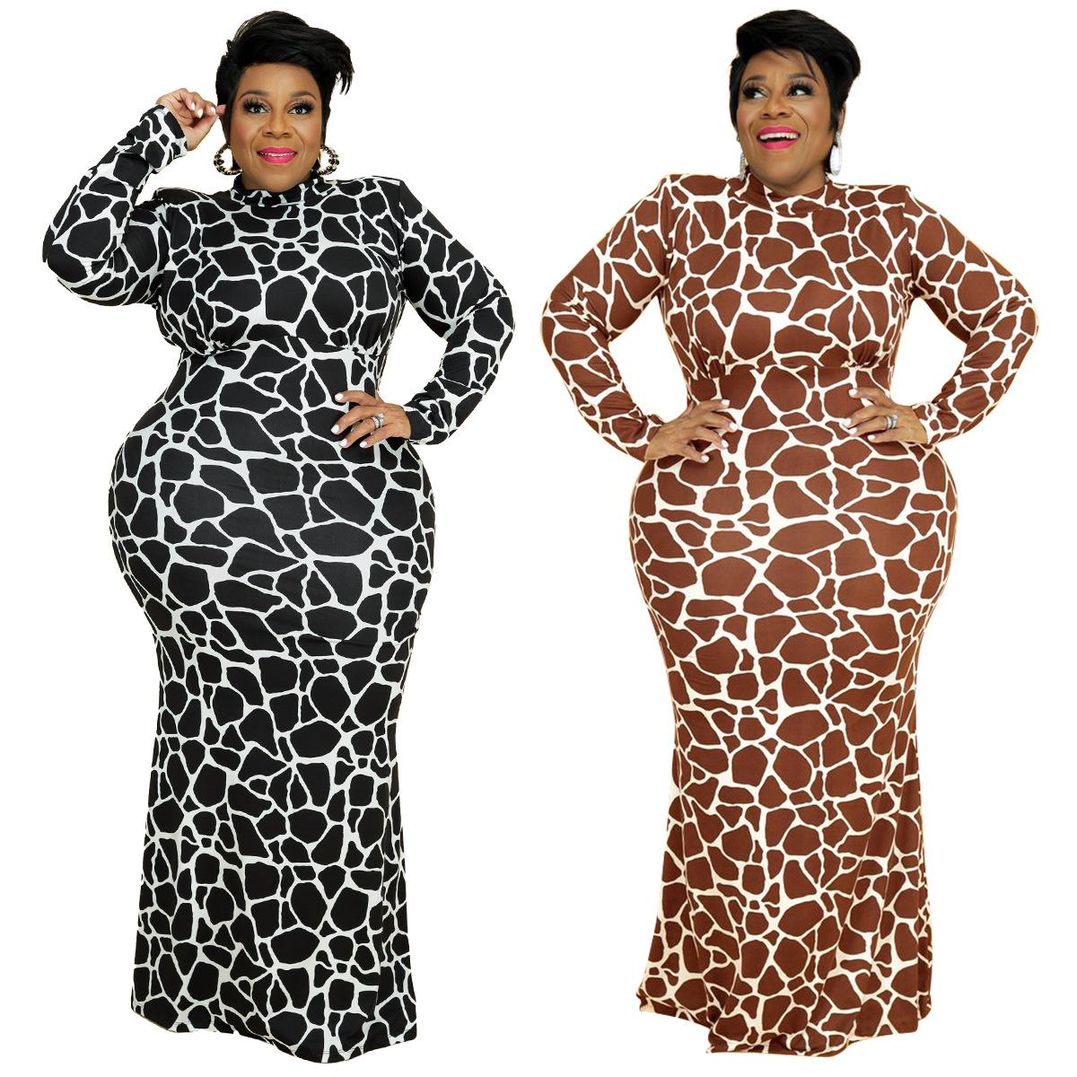 

Plus Size Women s New Fashion Sexy Round Neck Long Sleeve Dress 2XL