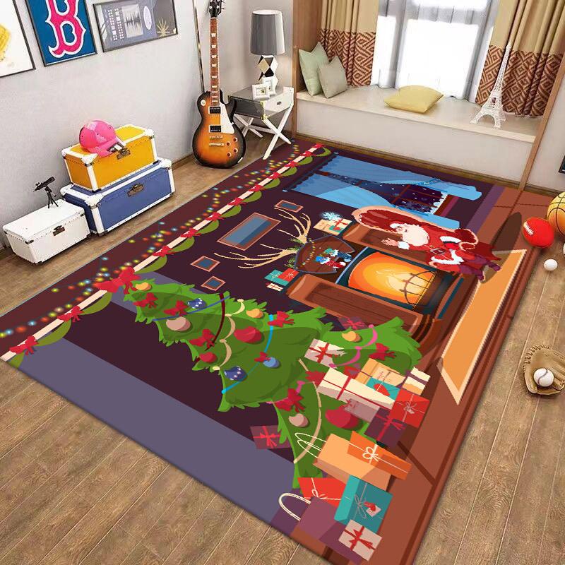 Christmas Santa Claus Snowman Carpet for Living Room Decor Sofa Table Large Area Bedroom Bedside Foot Pad Decoration