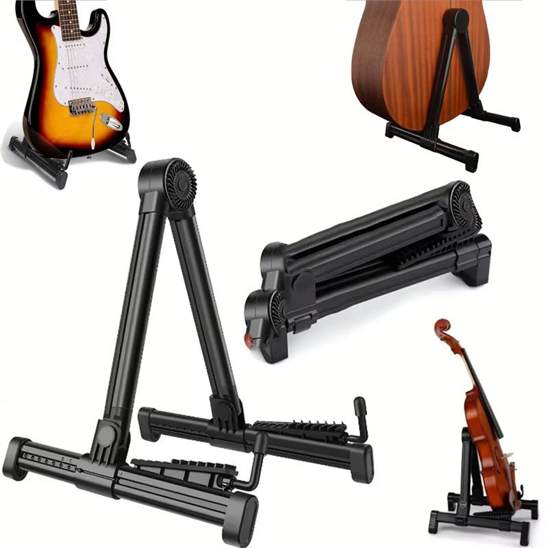 Black Plastic Guitar Stand Adjustable Folding Design Non Slip Rubber Pad Holder For Acoustic And Electric Guitars Universal Fit