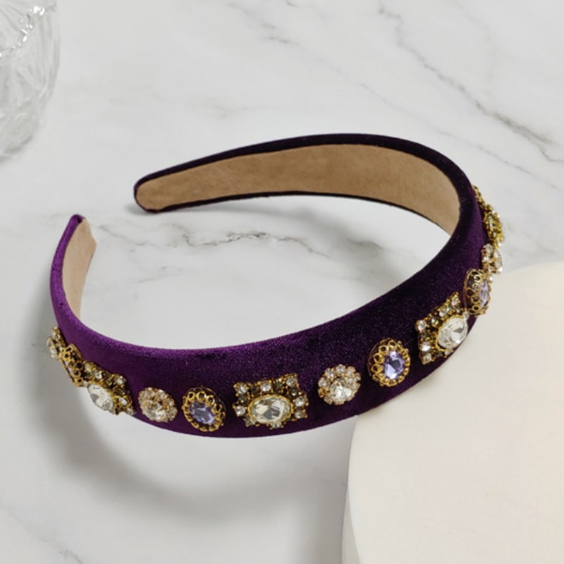 LALA Jeweled Velvet Hairband - Purple