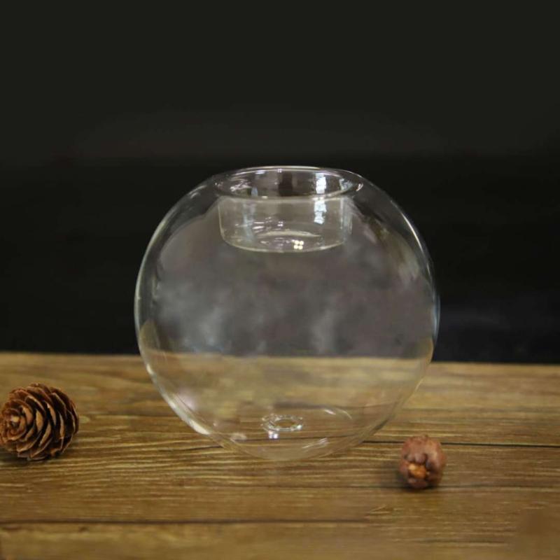 Round Glass Candle Holder Transparent Candlestick Ornaments Home Bar Decorations