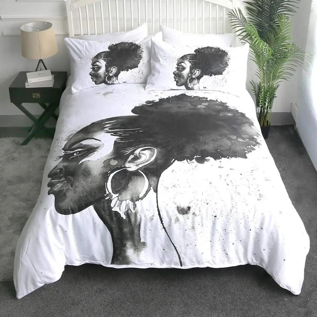 African American Duvet Cover Set Afro Bedding Set Black Women In Ethnic Dress Bed Set Tribal Modern Urban Home Decor King