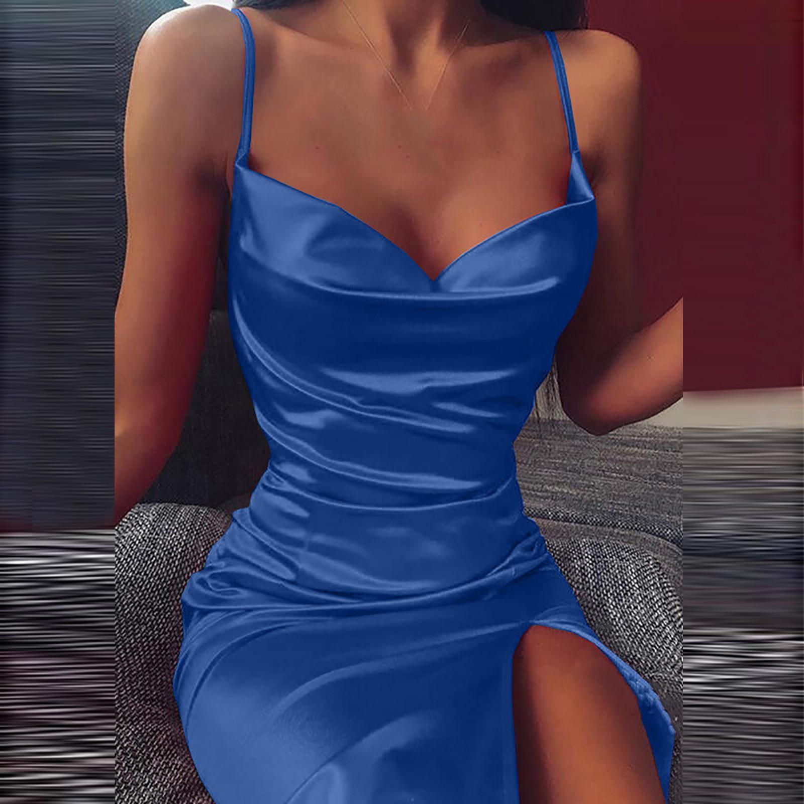

Женская мода классическое сплошное сексуальное платье с открытой спиной и разрезом L синий