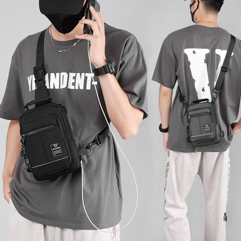 Geantă de umăr pentru bărbați, impermeabilă, USB, pentru bărbați, geantă pentru piept pentru bărbați, antifurt, scurtă de călătorie, pentru piept.
