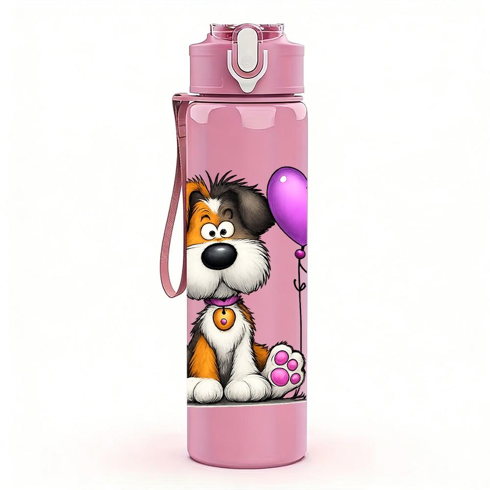 1PC Puppy Dog Pink Heart 750ml Color Plastic Sports Water Bottle Leakproof Flip Straw Lid Suitable for Sports Office Home Use