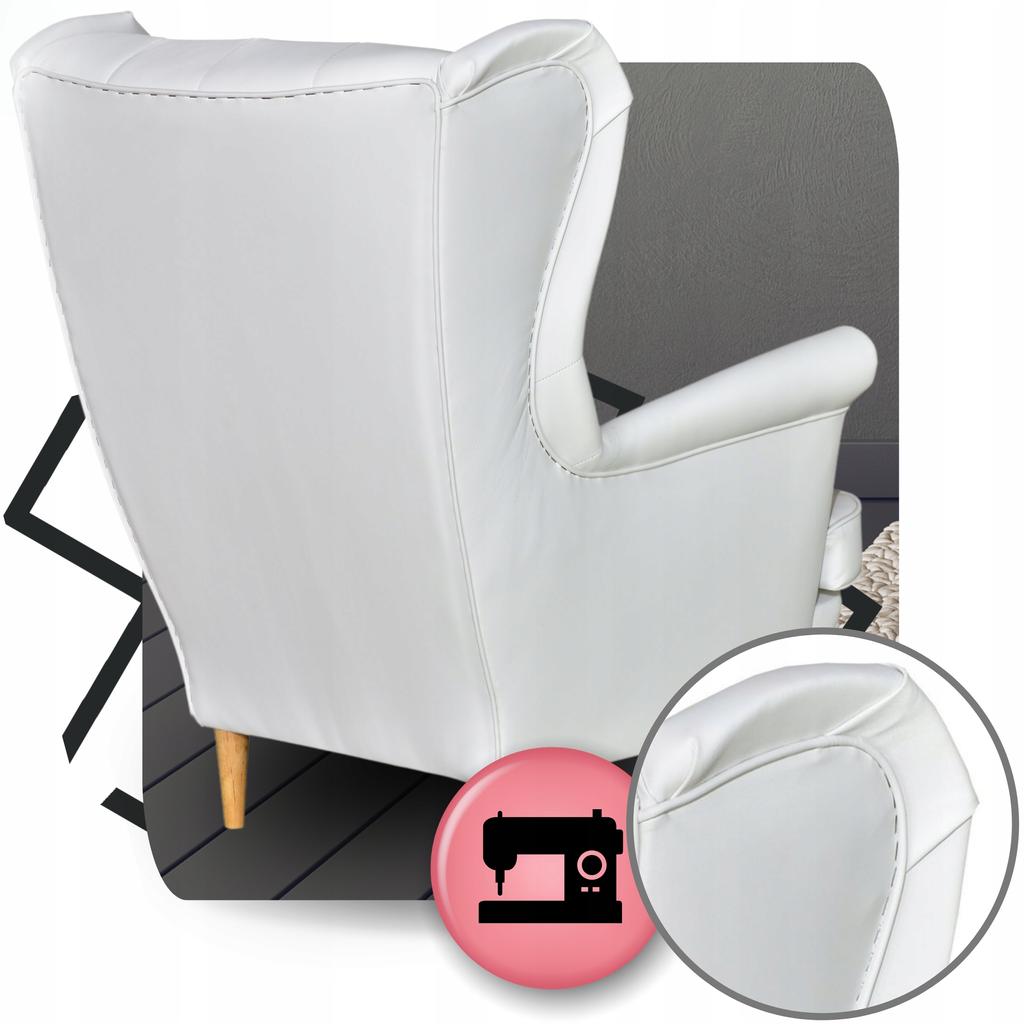 Fotel Uszak eko skóra Gaja z podnóżkiem Skandynawski Family meble biały