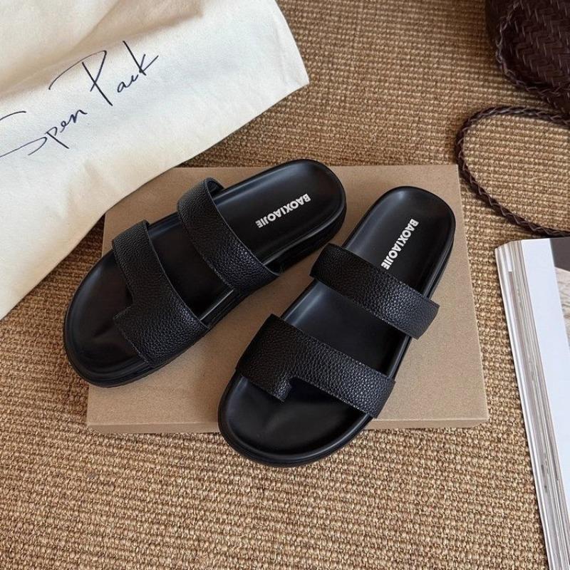 

Fashion 2025 New Flip Flops Thick Sole Slippers Women Genuine Leather Shoes Woman Casual Holiday Shoes Comfort Flat Summer Slides Woman 35